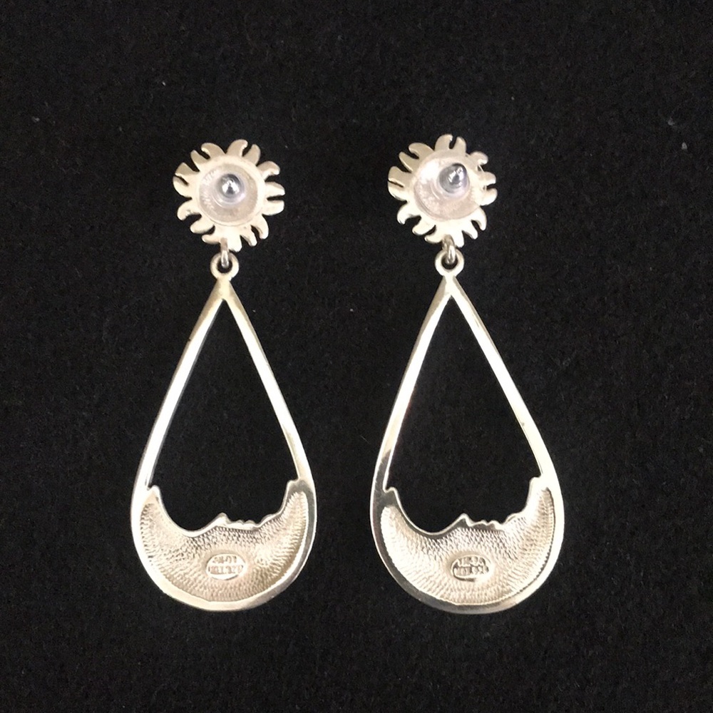 Sterling Silver Sun Moon dangle earrings. - Picture 2 of 8